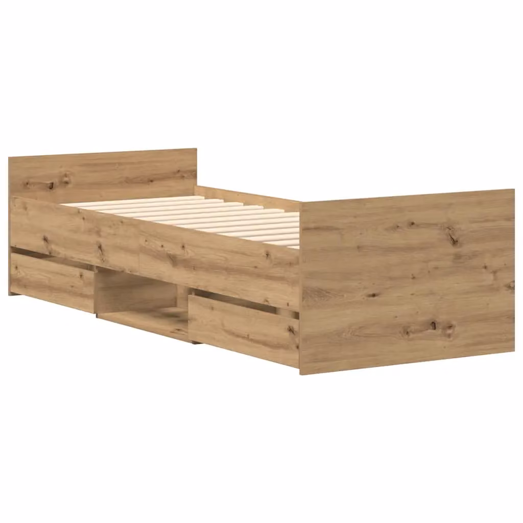 Berkfield Home Artisan Oak Bed Frame with Drawers in Brown, W/D/H: 100 x 200 cm – 2