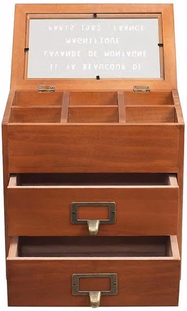 KORVIXA Brown Solid Wood Dustproof Storage Box with 2 Drawers and 6 Grids, Width: 90 cm