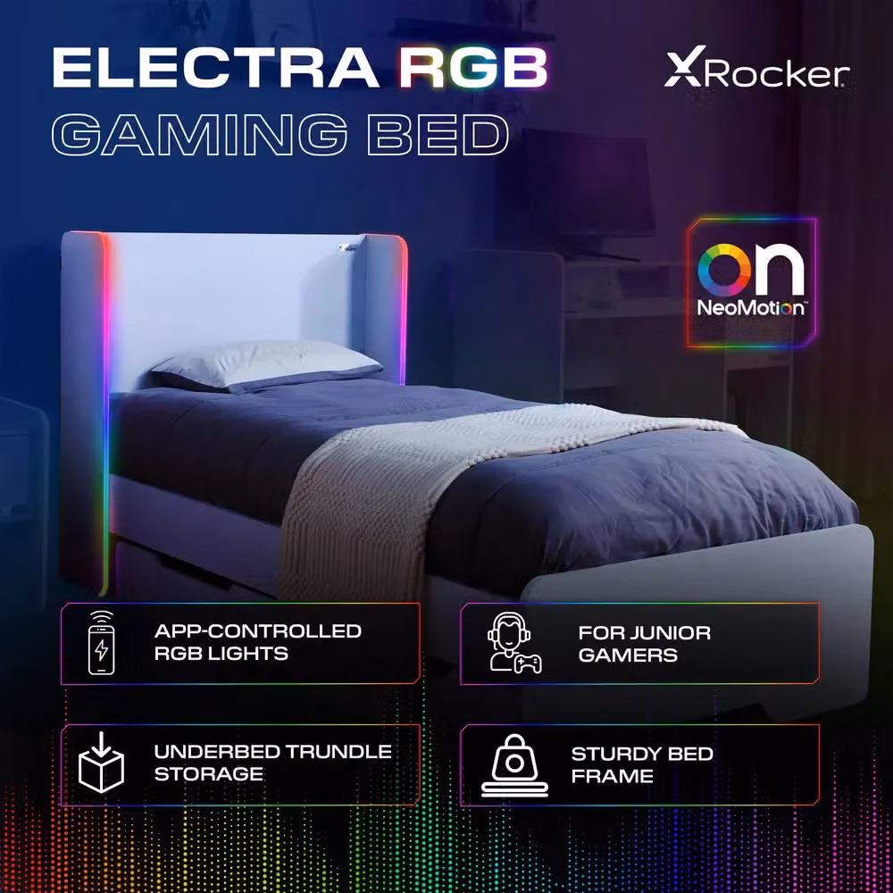 X Rocker Electra Single Bed with Trundle Drawers, Storage and LED Lights in White (90 x 200 cm) – 2