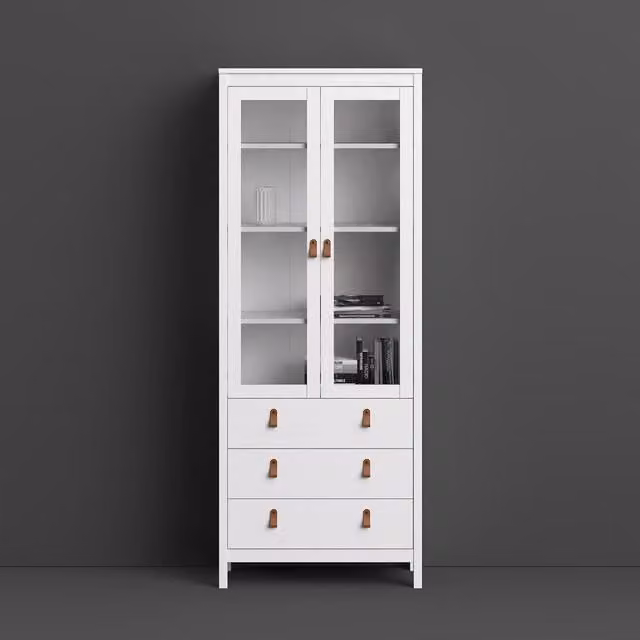 Furniture To Go Barcelona Modern China Cabinet with Glass Doors and 3 Drawers in White – 1