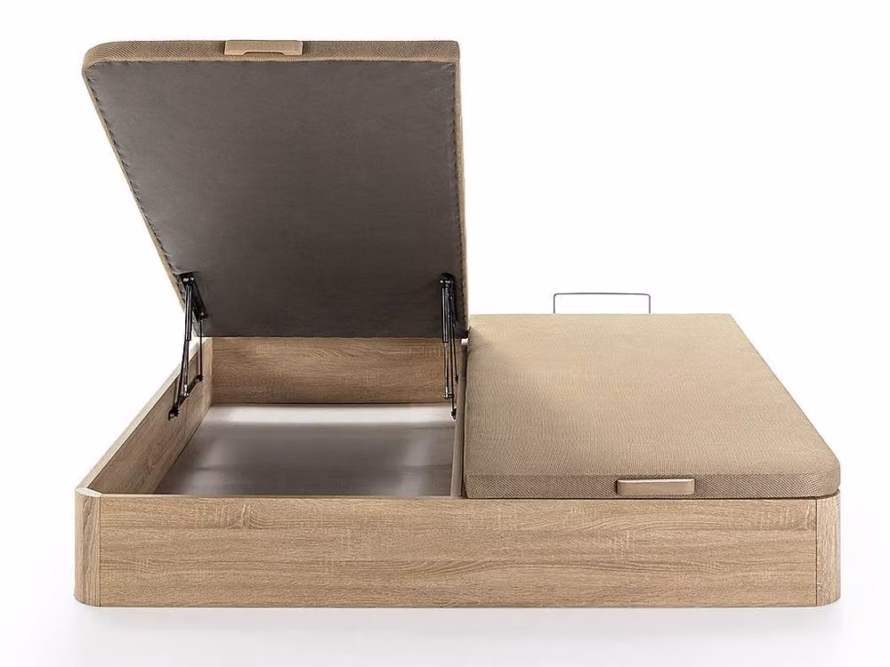 Vente-unique Hestia Ottoman Storage Bed Base in Light Oak and Beige, W/D/H: 180 x 200 x 30 cm – 3