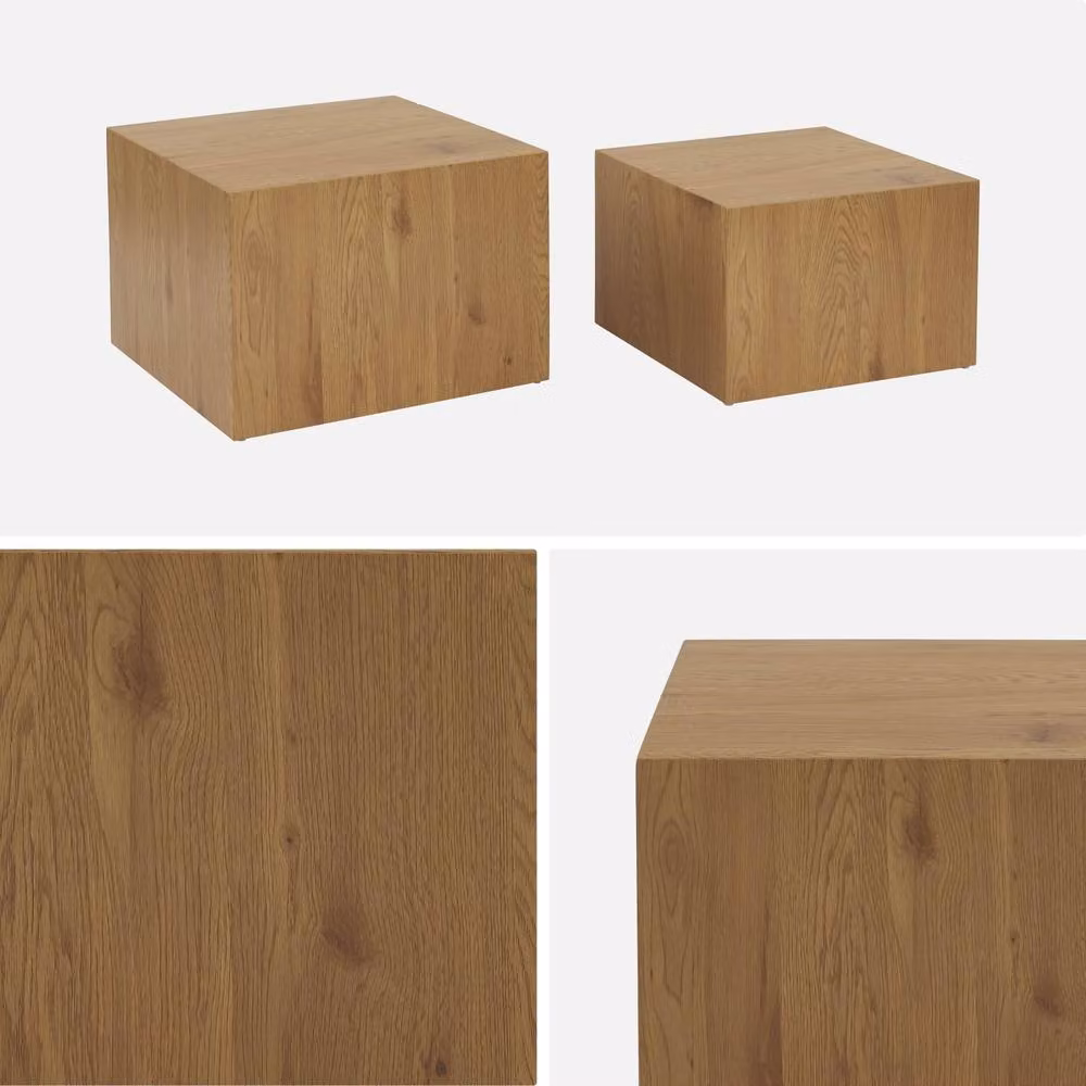 sweeek Set of 2 Square Wood Effect Nesting Coffee Tables in Brown – 3