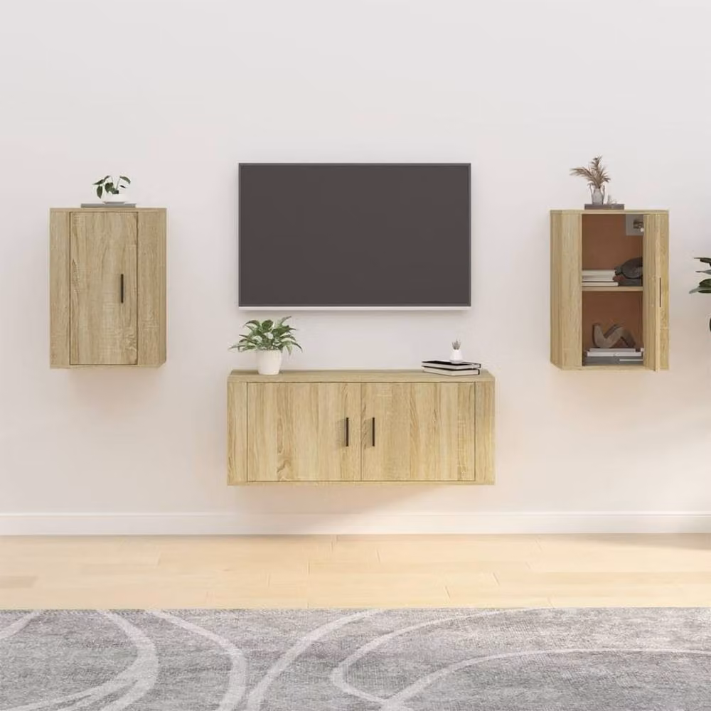 Berkfield Home Set of 2 Wall Mounted TV Cabinets in Sonoma Oak, Light Tan, W: 40 cm, D: 34.5 cm, H: 60 cm – 2