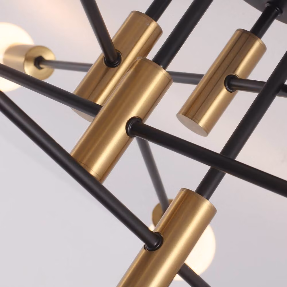 NIVOR 8-Light Sputnik Semi Flush Mount Ceiling Light in Black and Gold/Brass with E27 Bulbs – 4