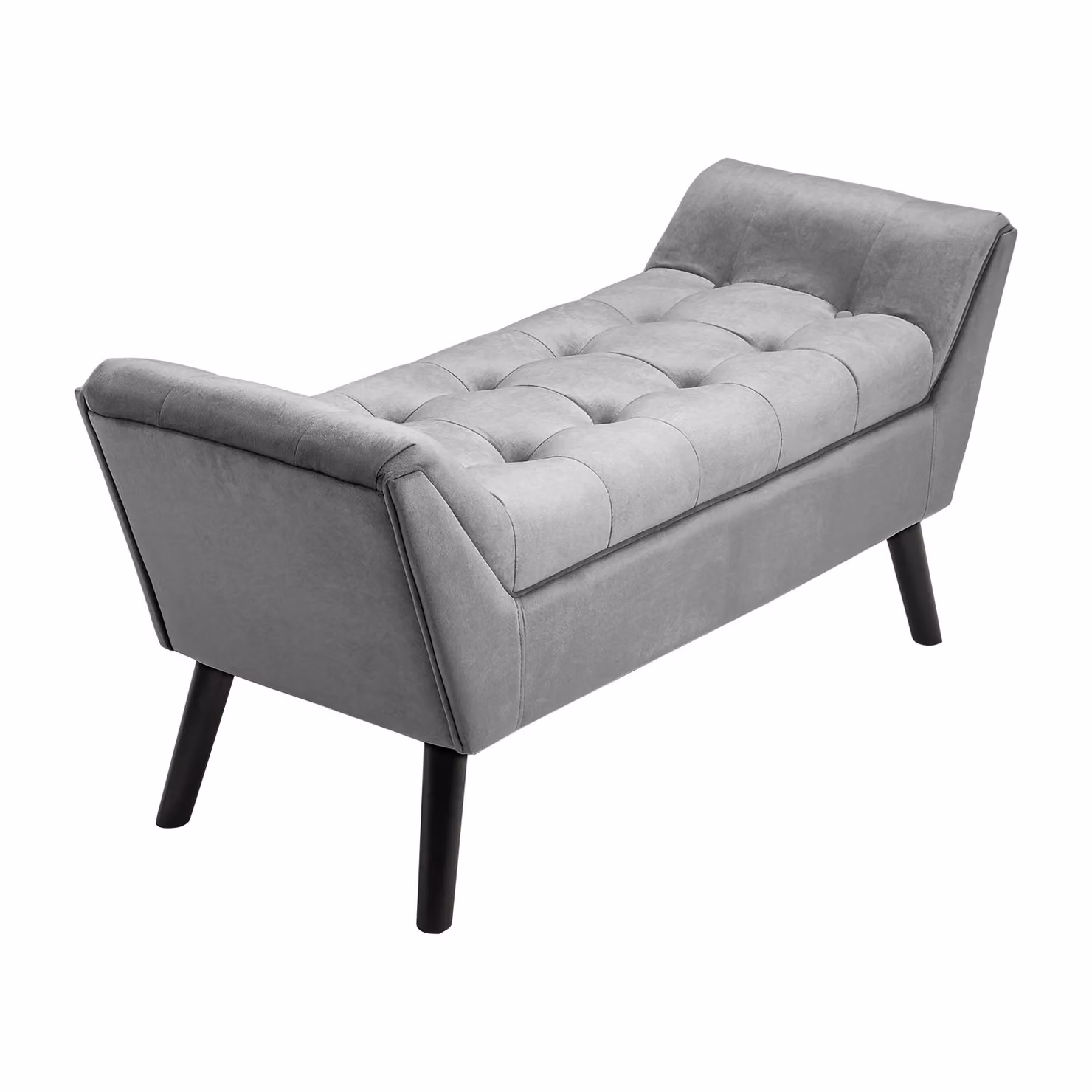 H&O Direct Buttoned Tufted Velvet Bench with Raised Arms in Grey – 2