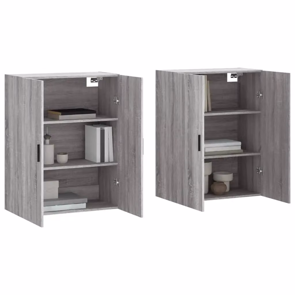 Berkfield Home Wall Mounted Cabinets, 2 Piece Set in Grey, W: 69.5 cm, D: 34 cm, H: 90 cm – 2