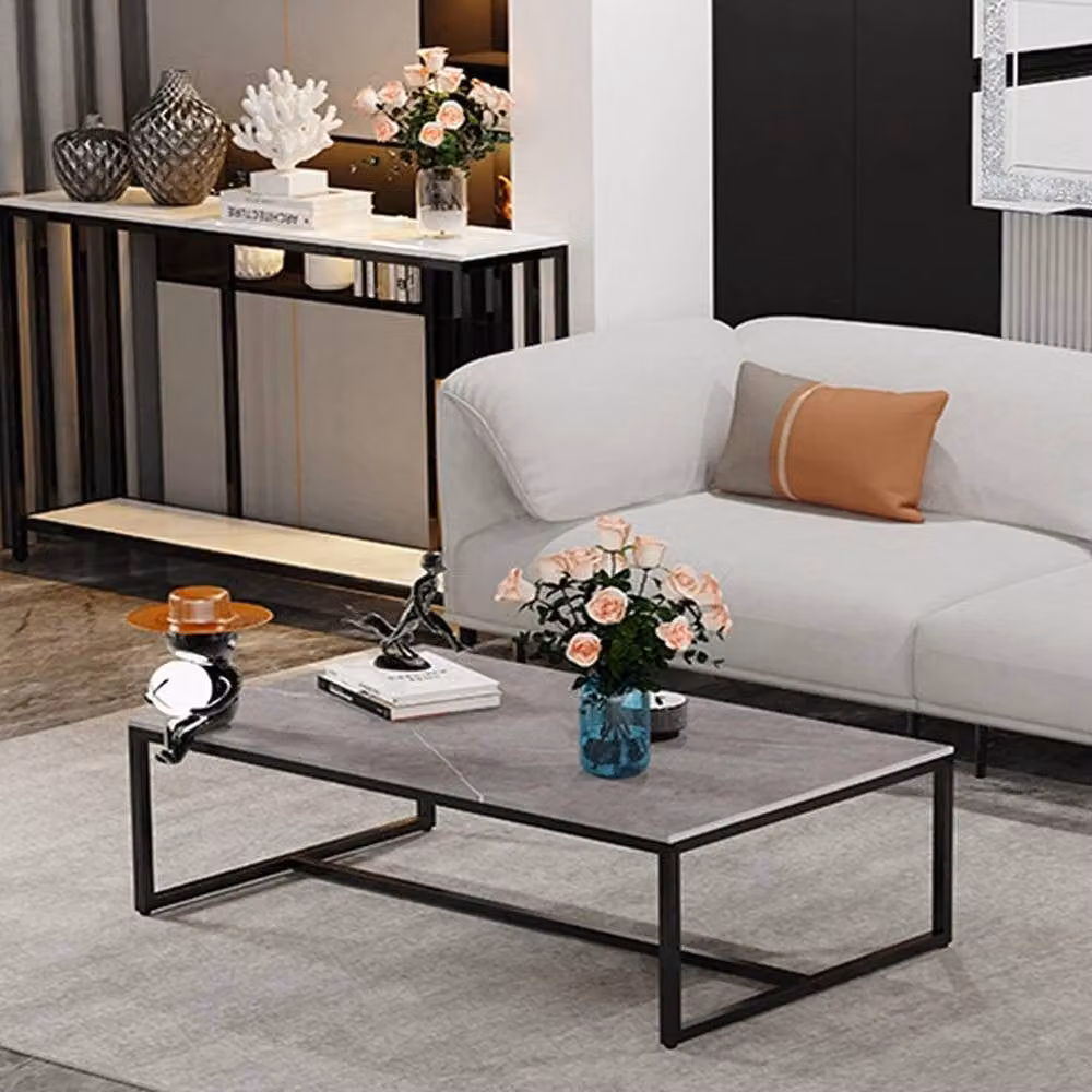 ERGOVEXA Modern Rectangular Sintered Stone Coffee Table in Black and Grey, W/D/H: 150 x 60 x 43 cm – 2