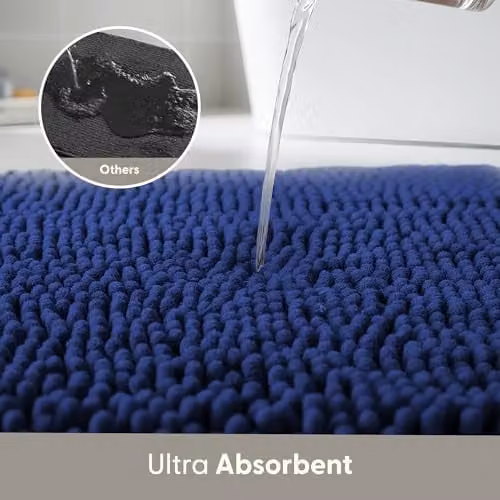 Keplin Non-Slip Microfibre Chenille Bath and Toilet Mat, Blue, W: 50 cm, D: 80 cm – 11