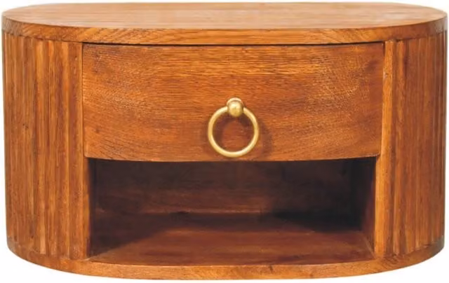 Artisan Furniture Modern Oval Wall Mounted Nightstand in Tiger Oak Brown