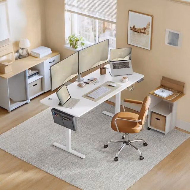 VASAGLE Electric Height-Adjustable Standing Desk with White Particleboard Panels and Metal Frame