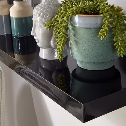 Home Source Pair of Black Glossy Wooden Floating Wall Mounted Storage Shelves, W: 80 cm, D: 38 cm, H: 23.5 cm – 3