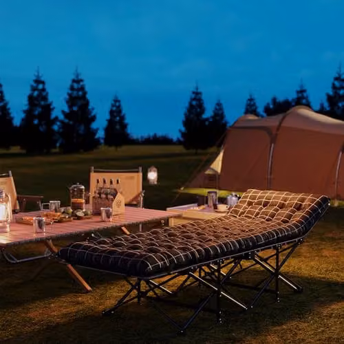 Outsunny Folding Camping Bed for Adults with Padded Foam, Adjustable Headrest and Side Compartments, Black – 7