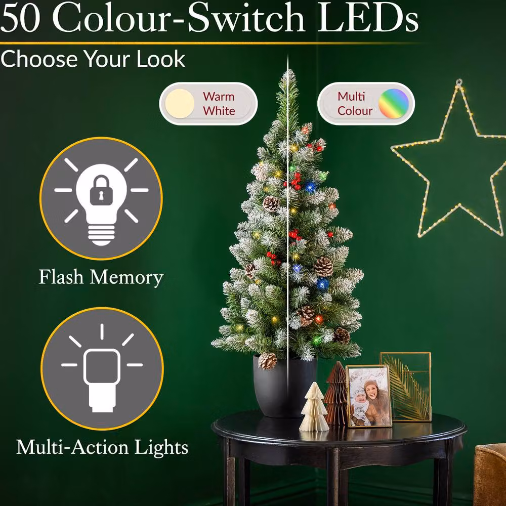 Christow 3ft Pre-Lit Rustic Pine Cone and Berry Christmas Tree with LED Lights and Battery Timer in Green – 2