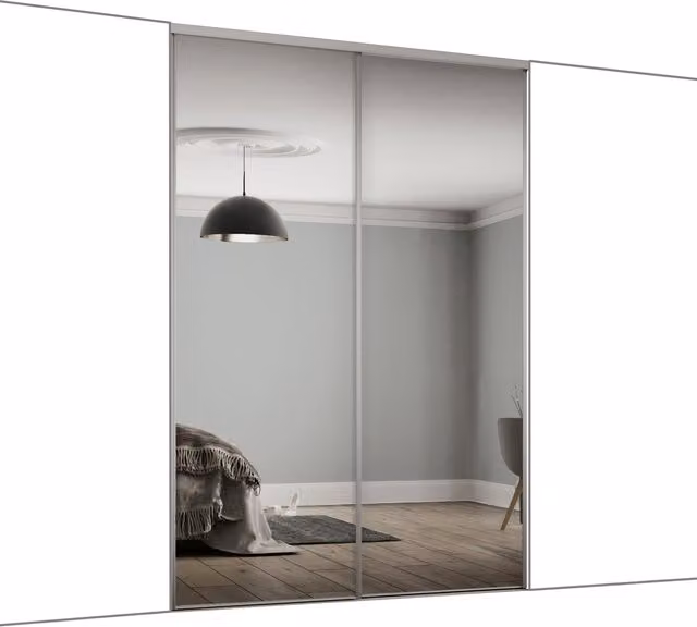 Spacepro Classic Mirror Sliding Wardrobe Door Kit in Silver and Grey, 2 Pack