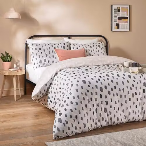 Riva Home Duvet Day Robi Duvet Cover Set in Anthracite with a Minimalist Dotted Design, W: 140 cm, L: 200 cm