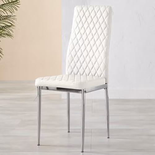 FurnitureboxUK Milan Set of 4 White Faux Leather Dining Chairs with Chrome Metal Legs