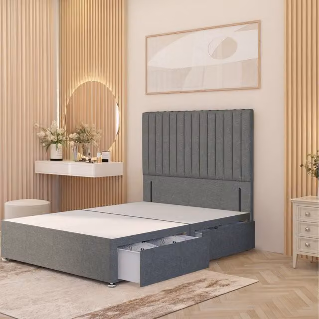 Somnior Beds Ltd Verona Single Divan Bed Base with Floor Standing Headboard in Silver Grey Linen Fabric, W/D/H: 90 x 190 cm