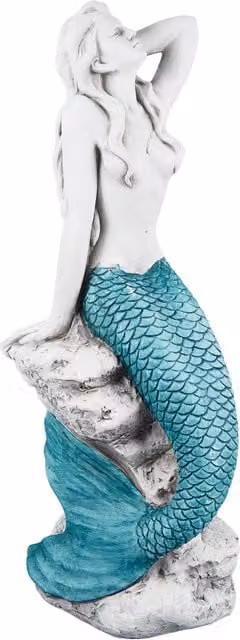 Ornate Collection Sitting Mermaid Stone Statue in White and Blue