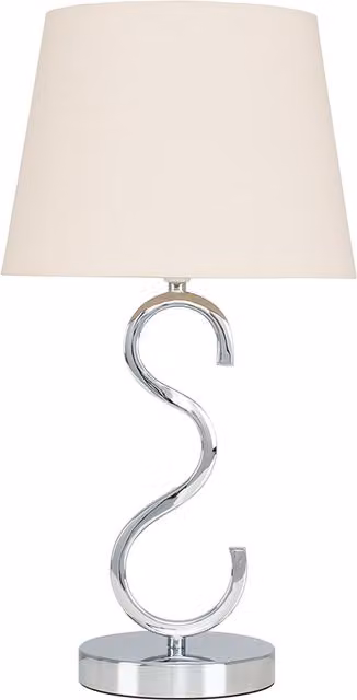 ValueLights Cabonna Modern Touch Table Lamp in Polished Chrome with Silver and Beige Cone Shade, Height: 34.5 cm