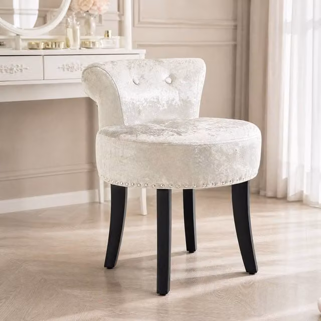 STILVORA Dressing Table Stool with Wooden Legs in Beige – 1
