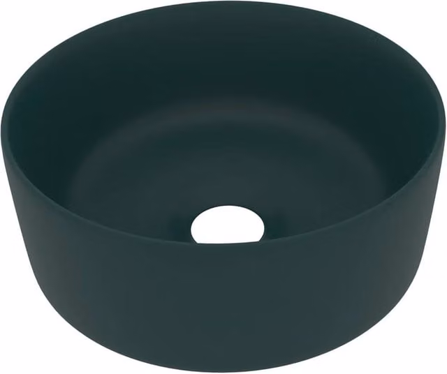 Berkfield Home Luxury Round Ceramic Countertop Wash Basin in Matt Dark Green, Diameter: 40 cm, Height: 15 cm – 1