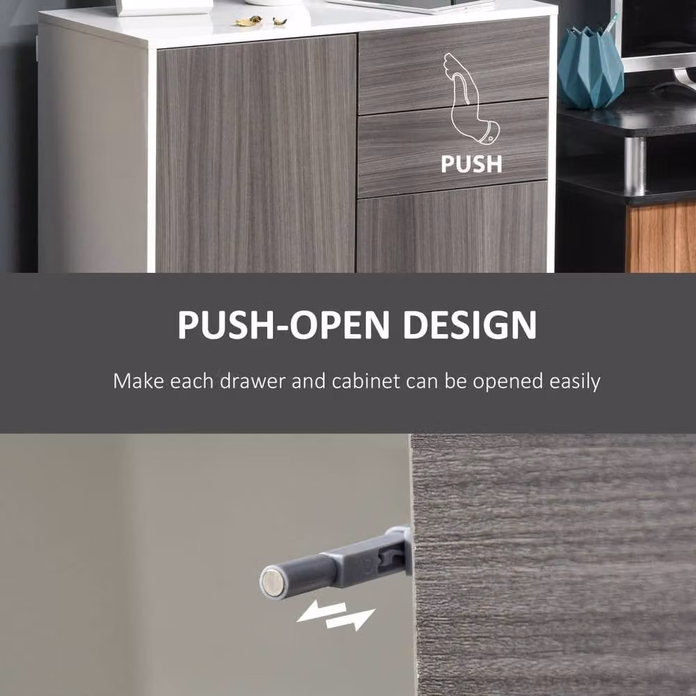 Wyld Haus Luel Modern High Gloss Sideboard in White and Grey Wood Effect with 2 Drawers and 2 Doors – 5