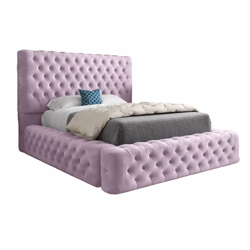 KDMD Littleton Pink Velvet Pleated Upholstered Designer Bed Frame, W/D/H: 200 x 137 x 221 cm – 2