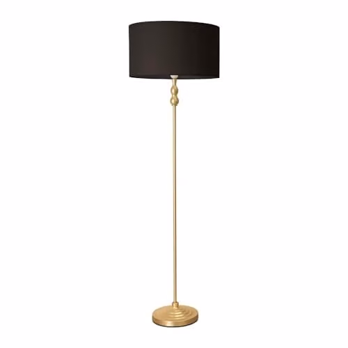 ValueLights Gold Metal Candlestick Floor Lamp with Black Fabric Drum Shade and Included LED Bulb