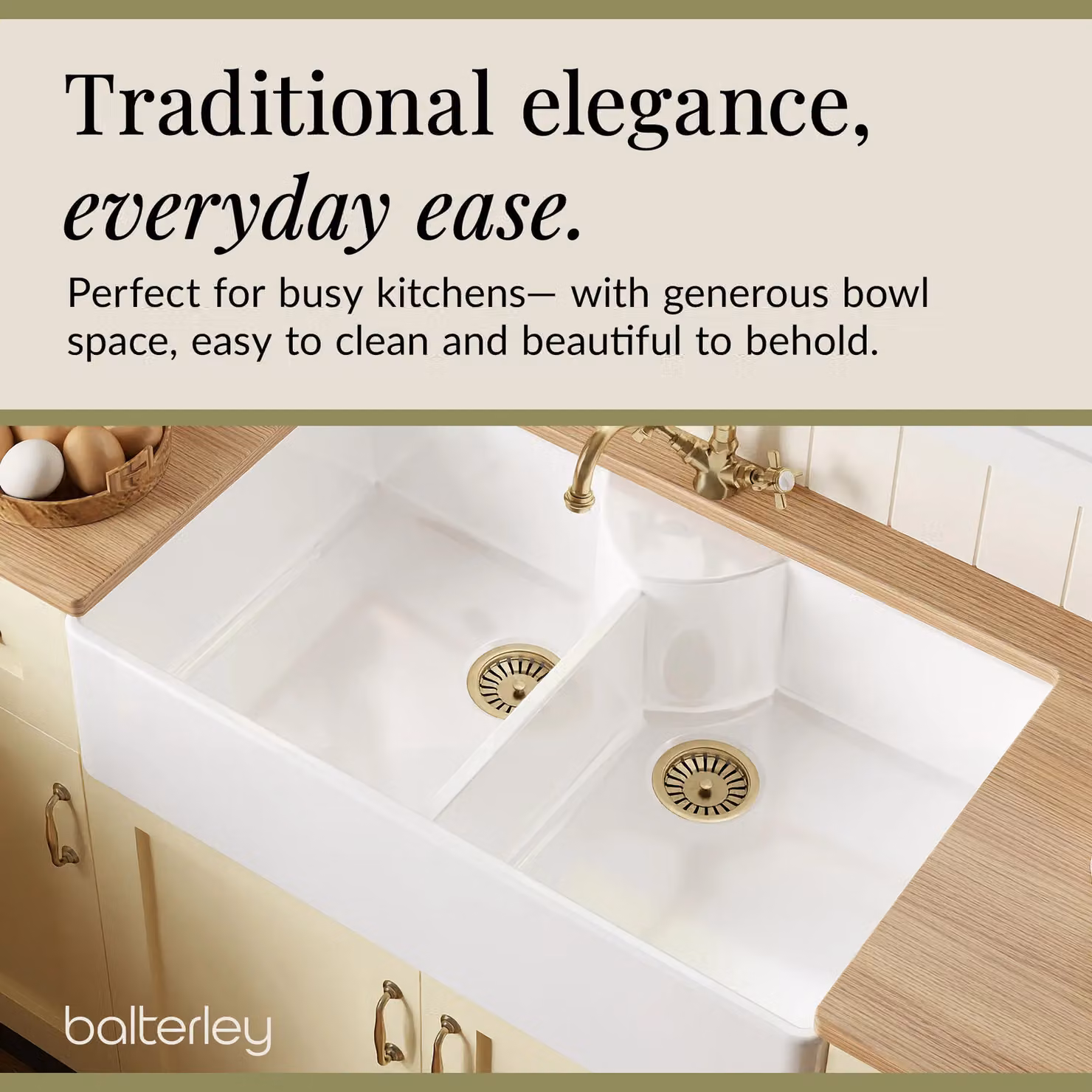Balterley White Ceramic 2 Bowl Butler Sink with 2 Wastes, W: 89.5 cm x D: 55 cm – 2