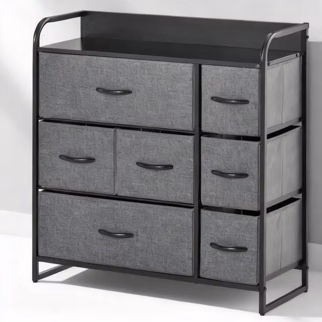 ERGOVEXA Grey Chest of Drawers with 7 Foldable Drawers and Modern Clothes Storage Unit – 1