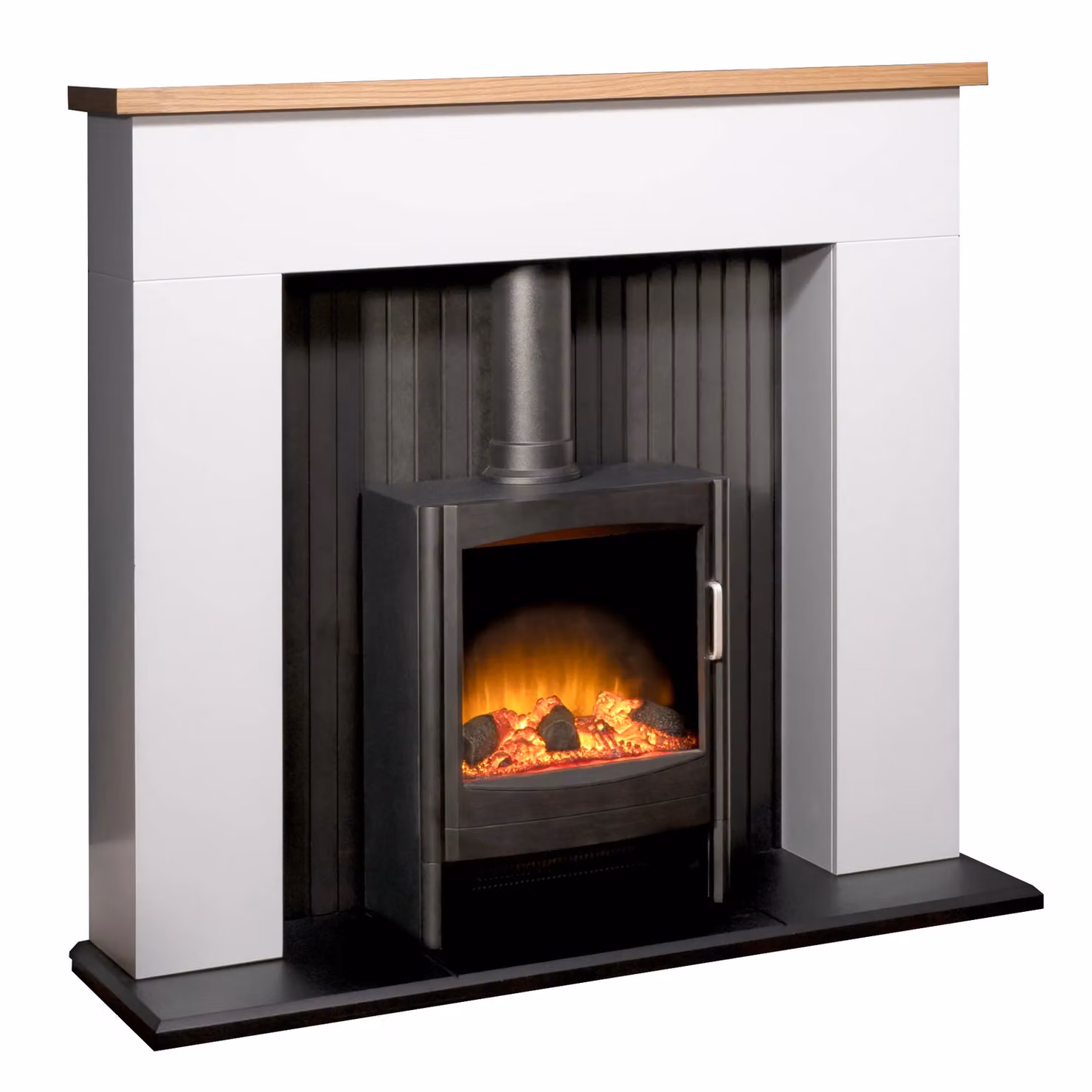 Adam Fires & Fireplaces Innsbruck Wall Mounted Electric Stove Fireplace in Pure White with Black Keston Electric Stove, W: 114.3 cm, D: 3.0 cm, H: 114.3 cm – 3