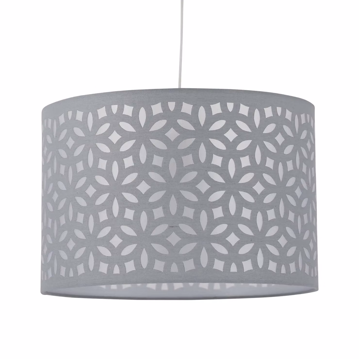 First Choice Lighting Set of 2 Grey Round Fabric Laser Cut Pendant Lightshades, Diameter: 30 cm – 2