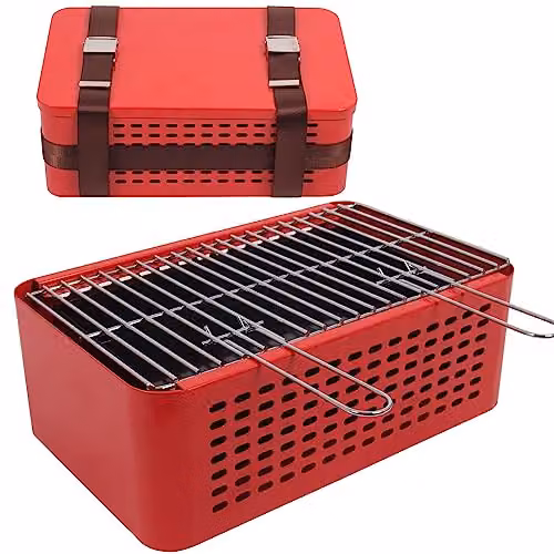 Modern Stoves Tabletop Charcoal BBQ in Red or Silver, Stainless Steel, W/D/H: 40 x 25 x 16 cm – 1