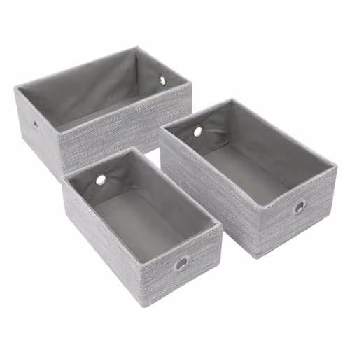 JVL Serena Set of 3 Open Weave Fabric Storage Baskets with Handles, Grey – 1