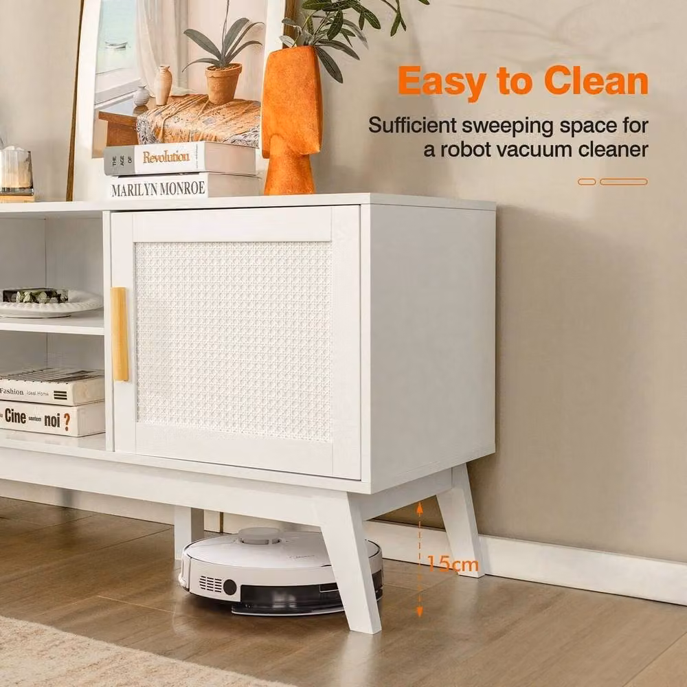 EONLION White Rattan TV Stand Media Console Table W/D/H: 100 x 100 x 61 cm – 2