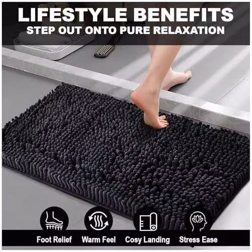 GAVENO CAVAILIA Black Chenille Microfibre Bath Mat, W/D: 50 x 80 cm – 7