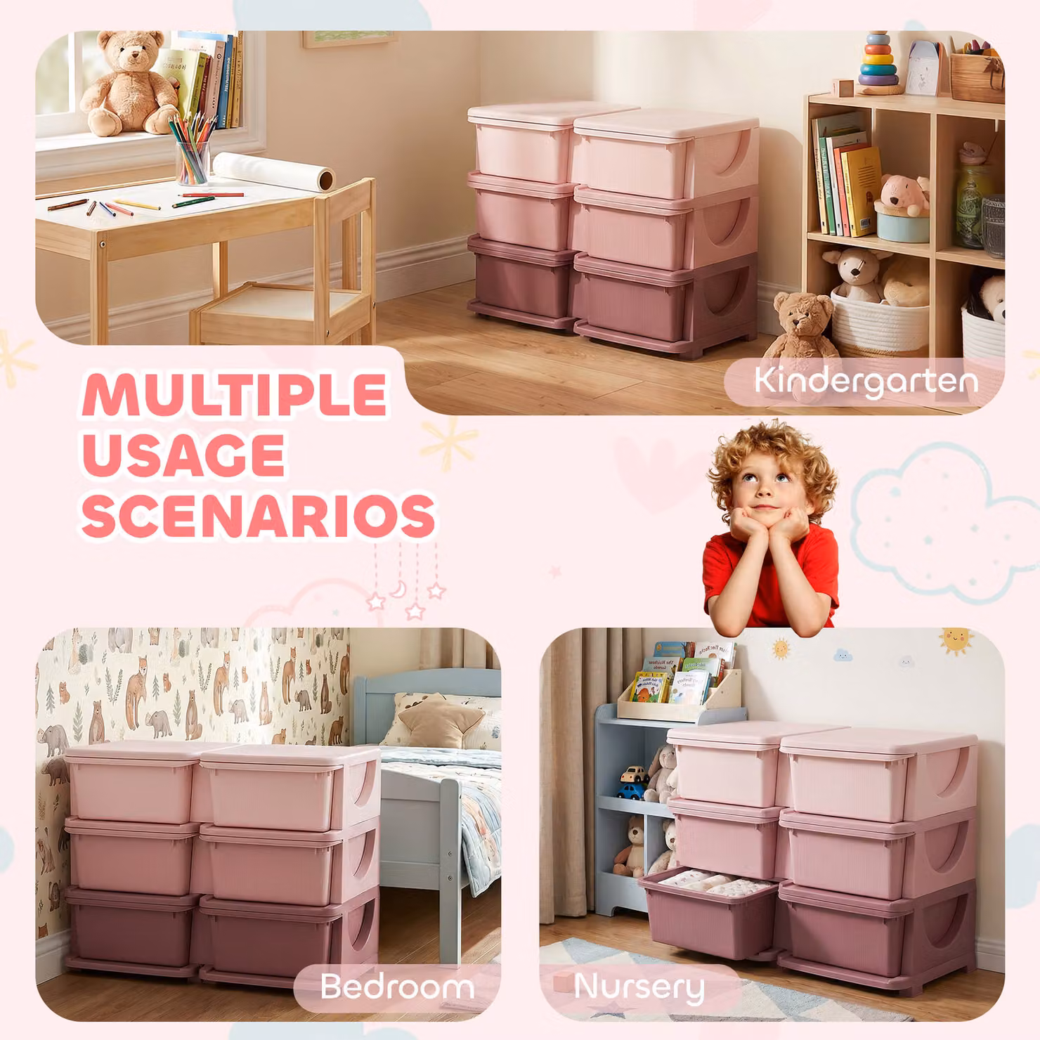 HOMCOM Pink 6-Drawer Kids Toy Storage Organizer and Vertical Dresser Tower for Childrens Bedrooms and Playrooms – 3