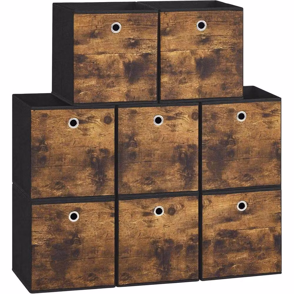 The Bazaarist Set of 8 Foldable Fabric Storage Cubes with Handles, Brown and Black – 2