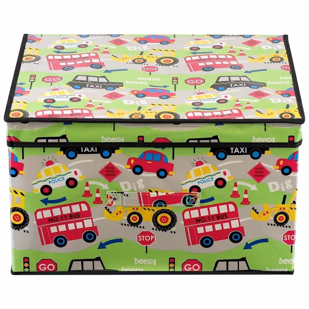 FLAVORA Road Works Large Collapsible Storage Box with Lid, Green – 4