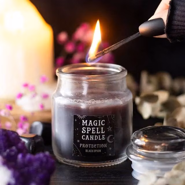 Uniqueful Opium Protection Spell Candle Jar in Black