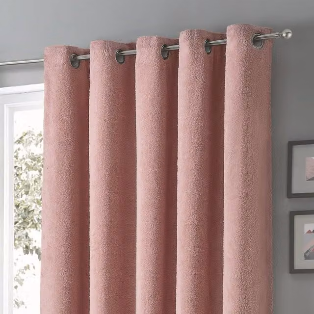Velosso Teddy Fleece Blackout Eyelet Curtains in Dusty Pink, Width: 228 cm, Drop: 228 cm