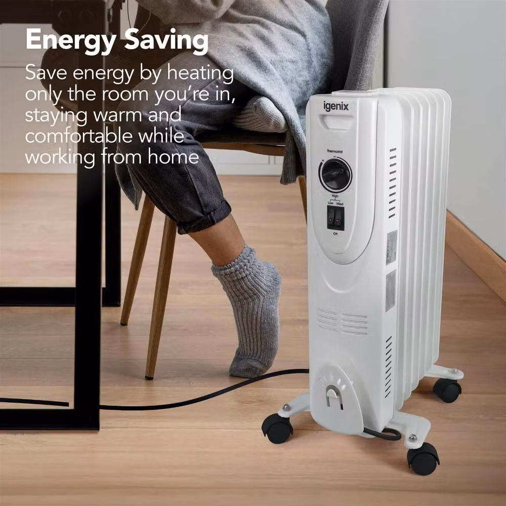 Igenix 1.5kW Oil Filled Radiator, White, H: 54 cm, W: 54 cm, D: 54 cm – 4