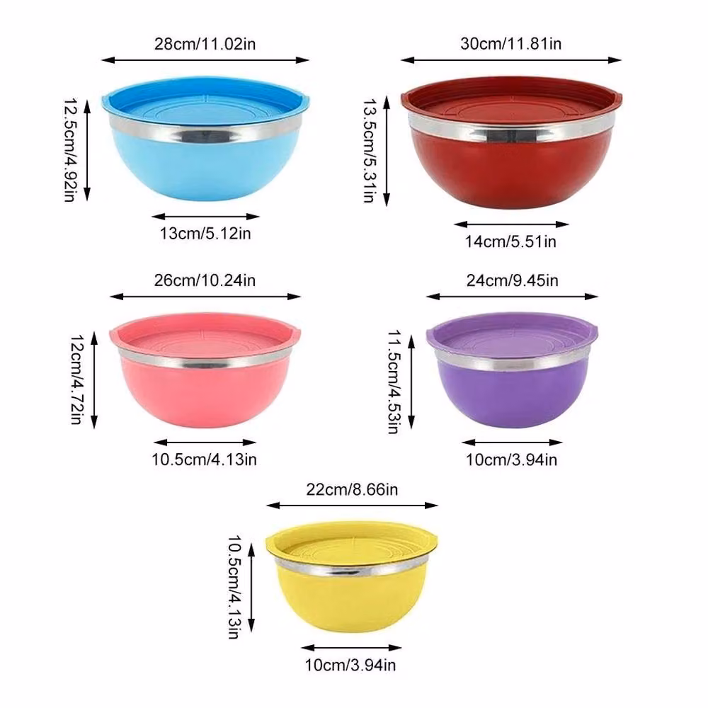 FLAVORA 5-Piece Stainless Steel Round Mixing Bowl Set in Silver and Multicolour – 2