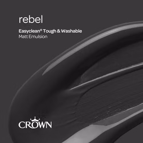 Crown EASYCLEAN Grey Black Matt Emulsion Wall Paint, Water Based and Solvent Free, 2.5L – 2