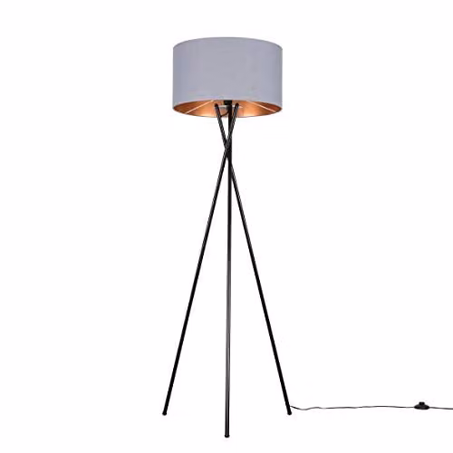 ValueLights Camden Modern Black Tripod Floor Lamp with Grey and Copper Shade and LED Bulb