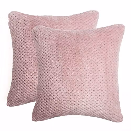 Brentfords Set of 2 Waffle Fleece Square Cushion Covers in Pink, 45 x 45 cm
