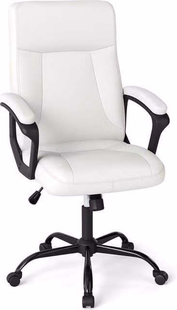VOGREX Ergonomic Executive Office Chair in White Synthetic Leather with Headrest and Armrests – 1