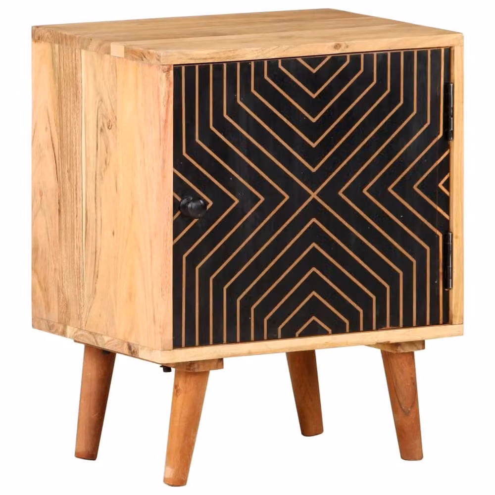 Berkfield Home Durable Mid-Century Bedside Cabinet in Beige Solid Acacia Wood W/D/H: 40 x 30 x 50 cm – 2