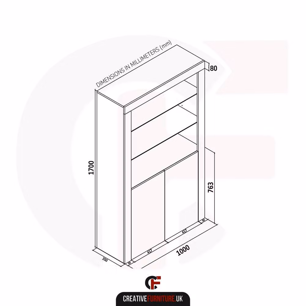 Creative Furniture Spectrum Modern White Glossy Display Cabinet with LED Lighting, Height: 170 cm, Width: 100 cm, Depth: 35 cm – 5
