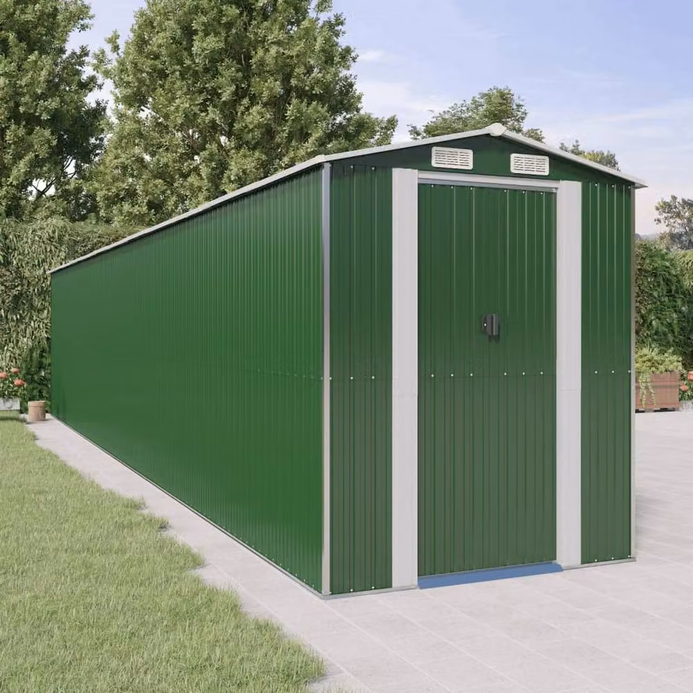Berkfield Home Green Galvanised Steel Garden Shed with Sliding Gable Doors and Side Vent, W/D/H: 192 x 1021 x 223 cm – 2